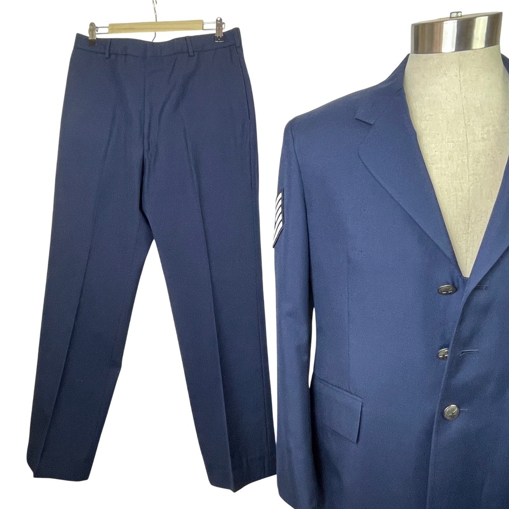 US Air Force Blue Dress Coat Uniform Suit Men's Jacket 40R, Pants 34R 3 Button - Picture 8 of 16